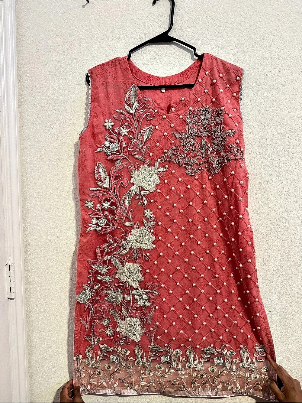 Embroidered Tunic Set in Pink Size Large